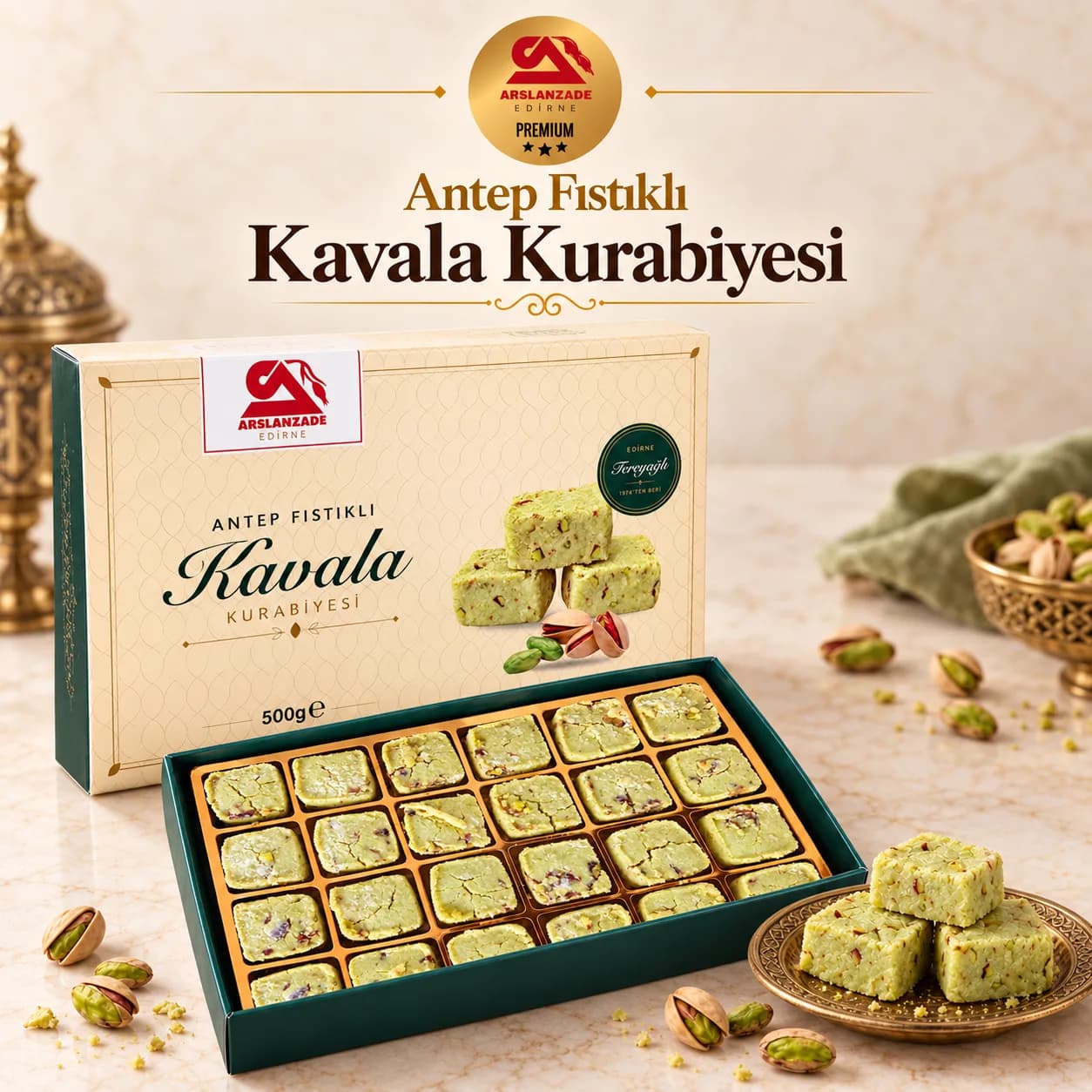 Tereyağlı Antep Fıstıklı Kavala Kurabiyesi 250g