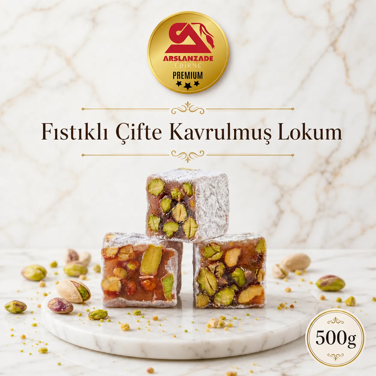 Fıstıklı Çifte Kavrulmuş Lokum 500gr